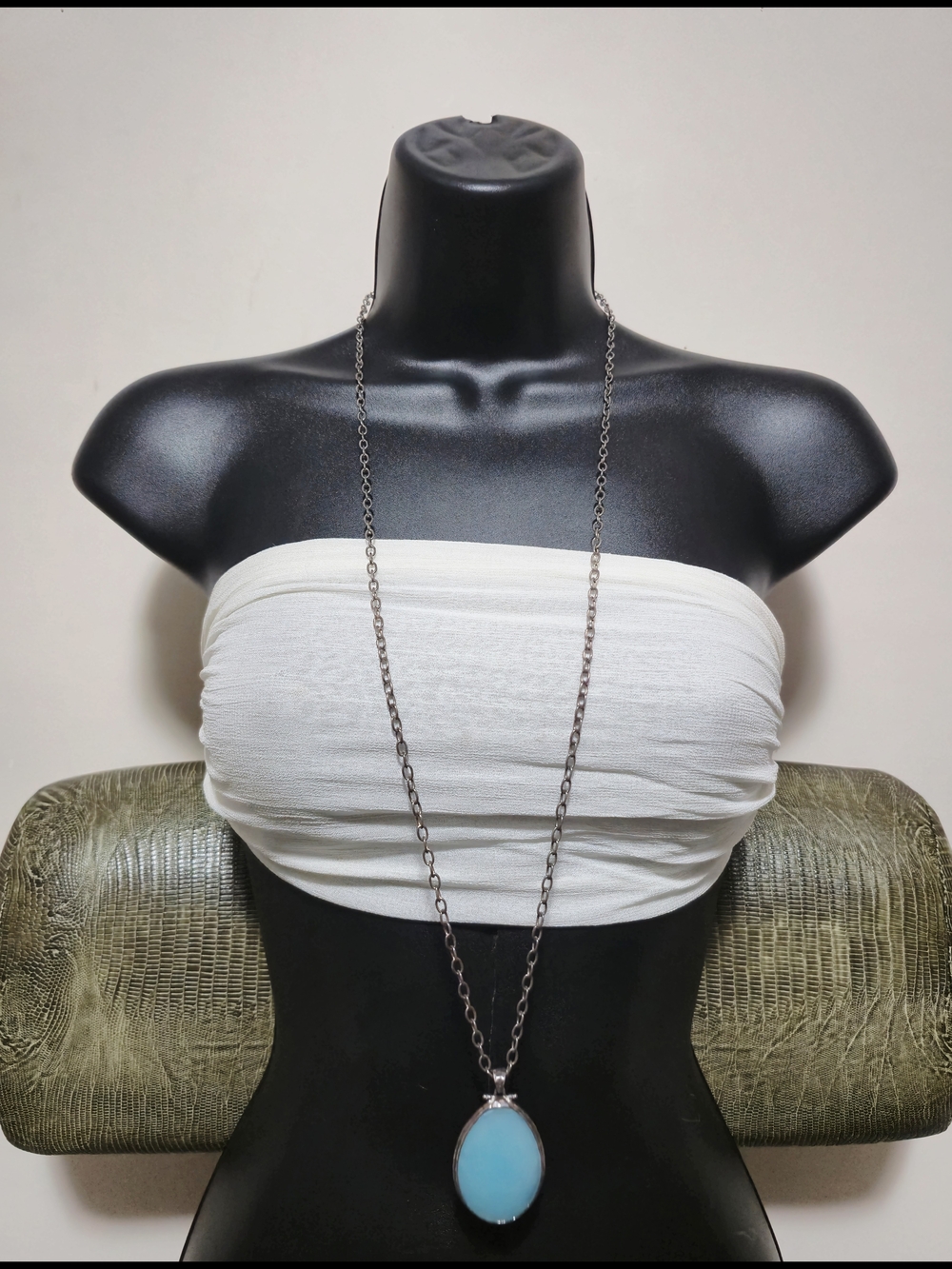 Silver Chain With Two Sided Blue Oval Sterling Silver Pendant - Women Jewelry